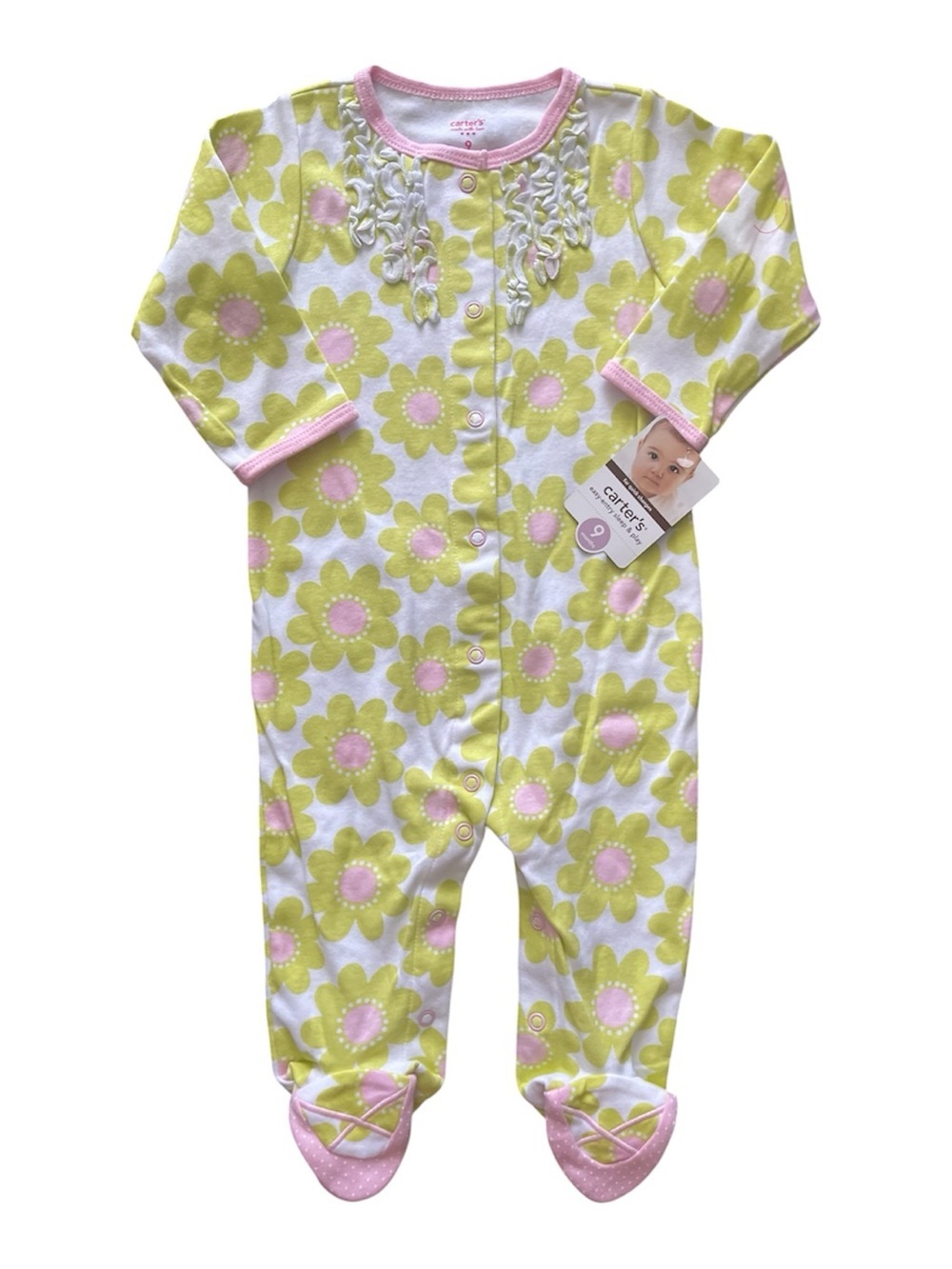 Carter's Yellow Floral & Purple Stripe Baby Footed One-Pieces (2-Pack) - Picture 2 of 4